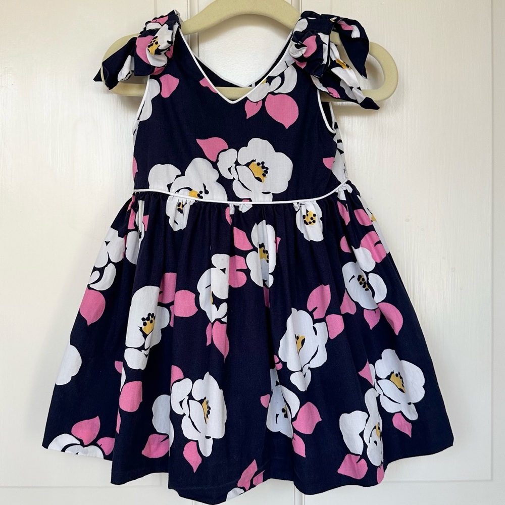 Janie and Jack 6-12M Floral Dress & Bloomers Navy Pink Bow Sleeves